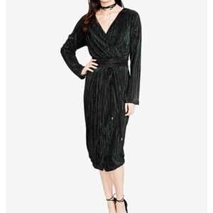 Rachel Roy Faux Wrap Dress in Black/Emerald